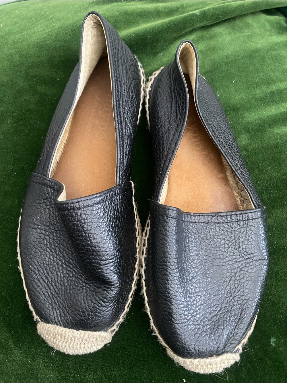 Black Leather maypol Espadrille Slip-Ons for Women